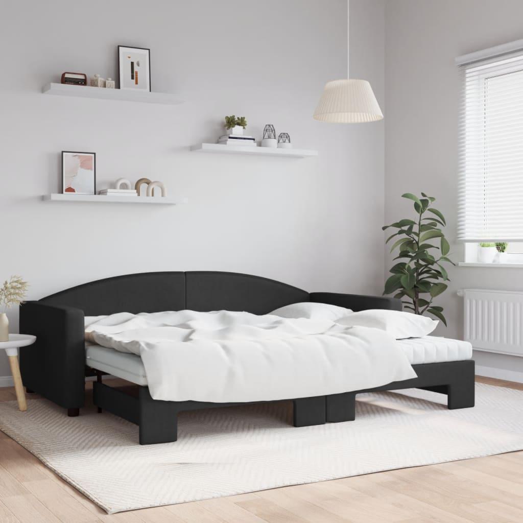 daybed med udtræk og madras 90x200 cm stof sort