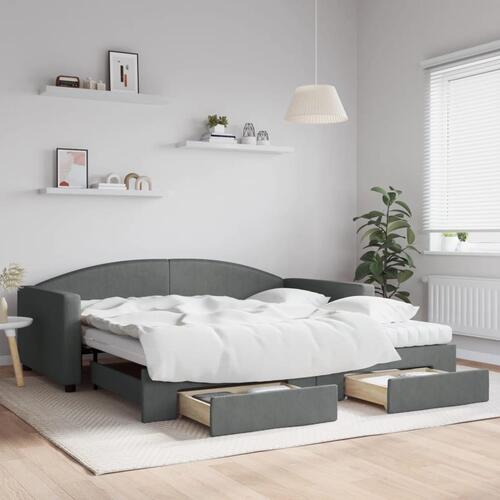 Daybed med udtræk og skuffer 100x200 cm stof mørkegrå