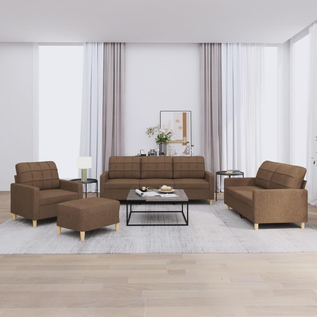 Sofasæt 4 dele med hynder stof brun