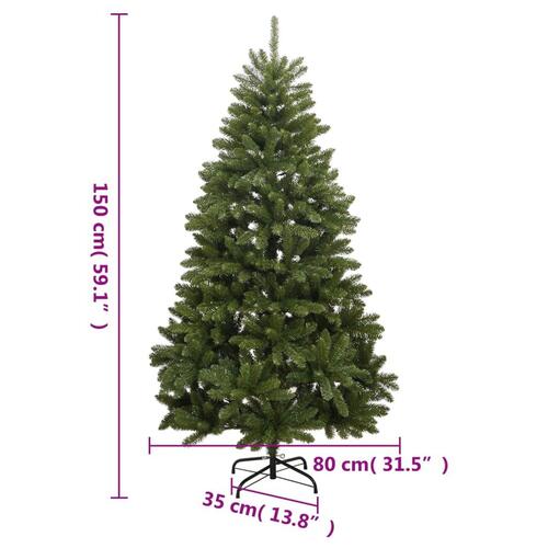 Kunstigt juletræ med juletræsfod 150 cm hængslet grøn