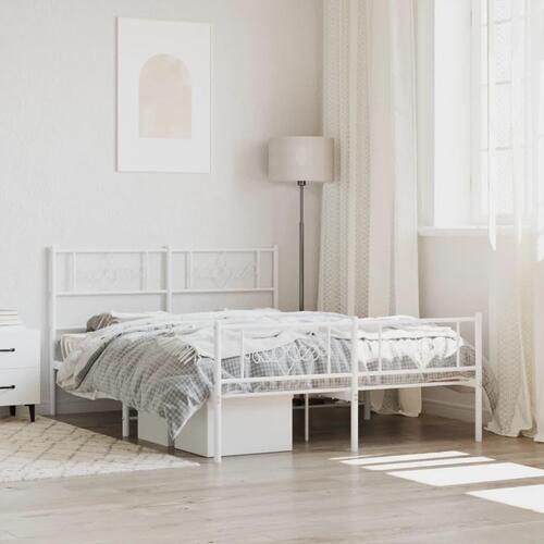 Sengeramme med sengegavl og fodgærde 135x190 cm metal hvid