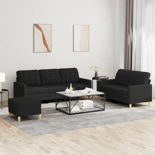 3 personers sofa med hynder stof sort