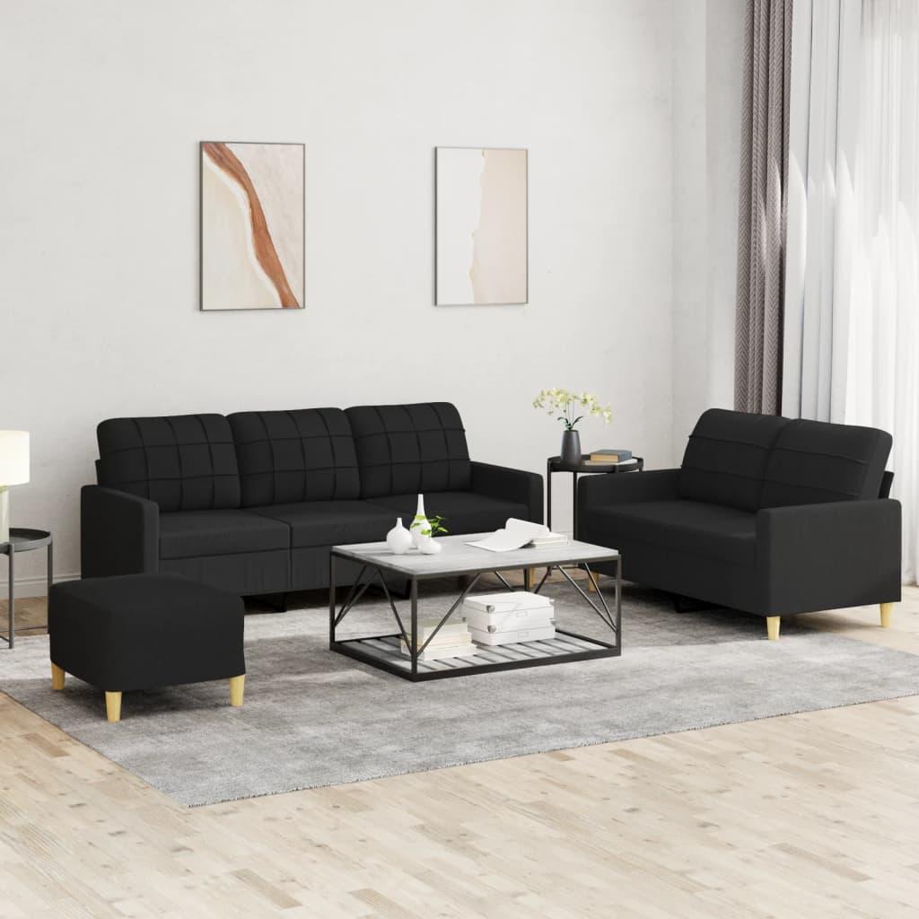3 personers sofa med hynder stof sort
