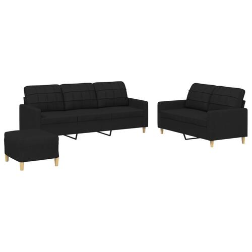 3 personers sofa med hynder stof sort