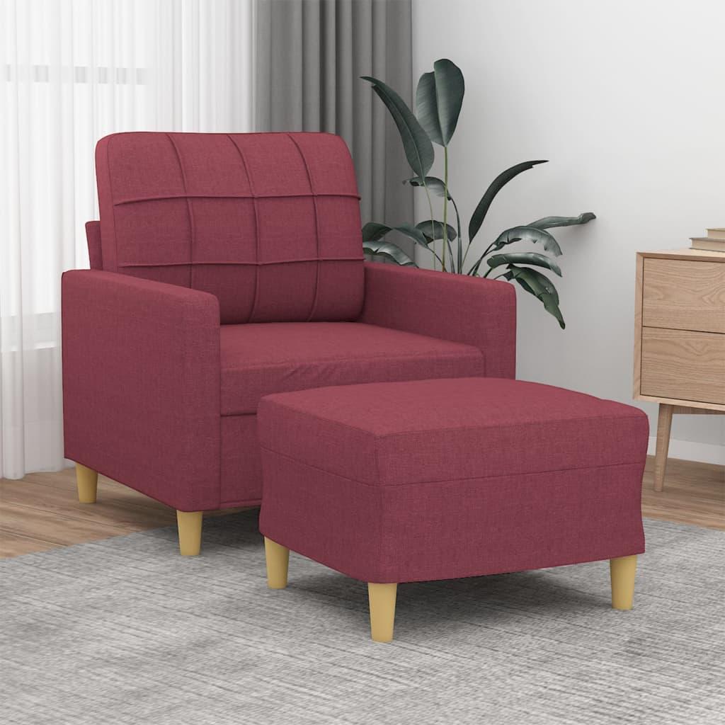 Sofastol med fodskammel 60 cm stof vinrød