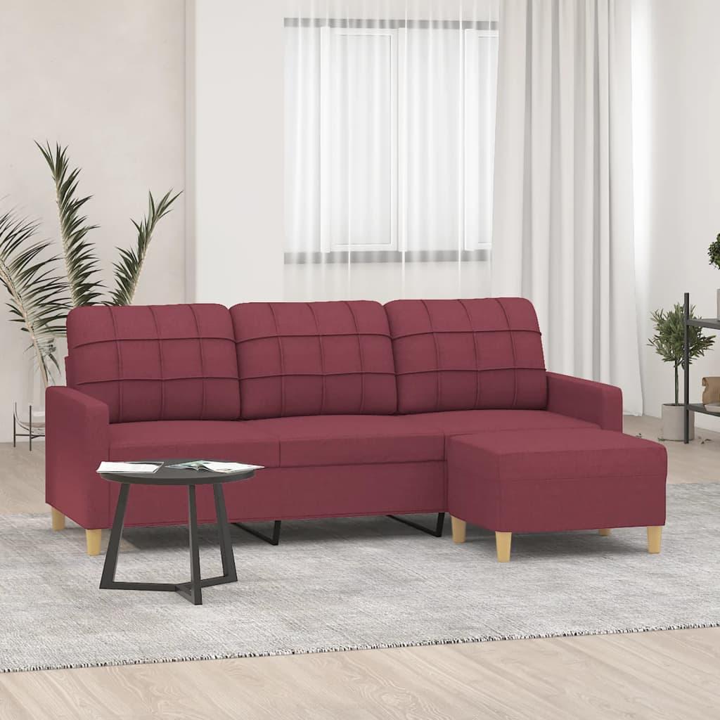 3-personers sofa med fodskammel 180 cm stof Vinrød