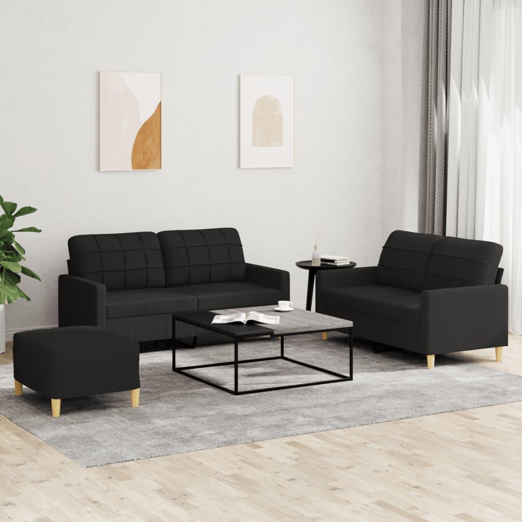 3 personers sofa med hynder stof sort