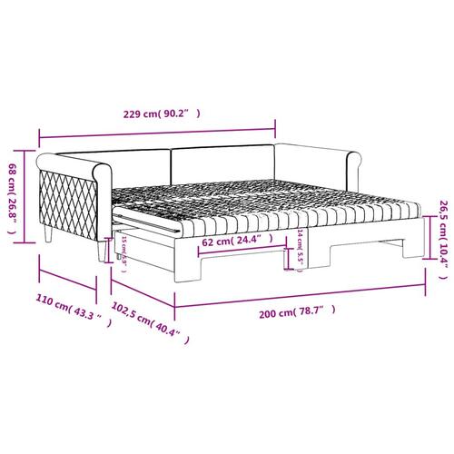 Daybed med udtræk og madras 100x200 cm velour sort