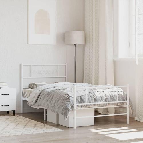 Sengeramme med sengegavl og fodgærde 75x190 cm metal hvid