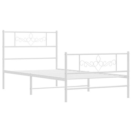Sengeramme med sengegavl og fodgærde 75x190 cm metal hvid