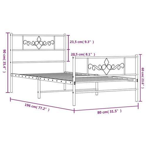 Sengeramme med sengegavl og fodgærde 75x190 cm metal hvid