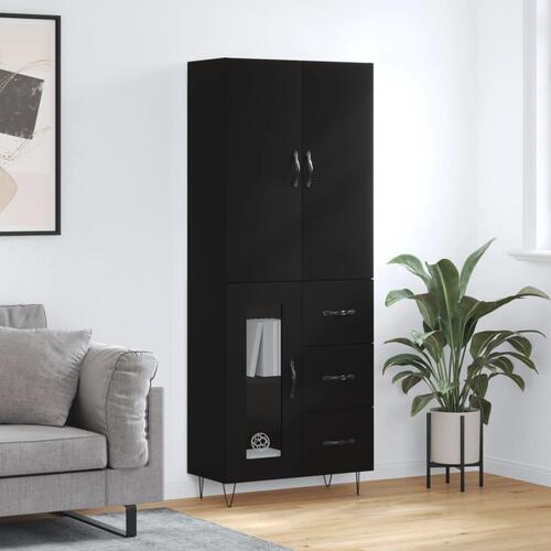 Højskab 69,5x34x180 cm konstrueret træ sort