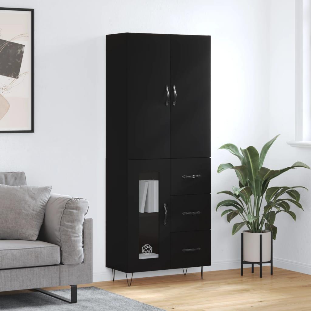Højskab 69,5x34x180 cm konstrueret træ sort