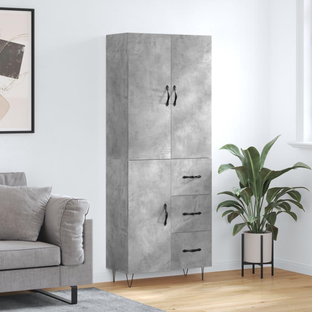 Højskab 69,5x34x180 cm konstrueret træ betongrå