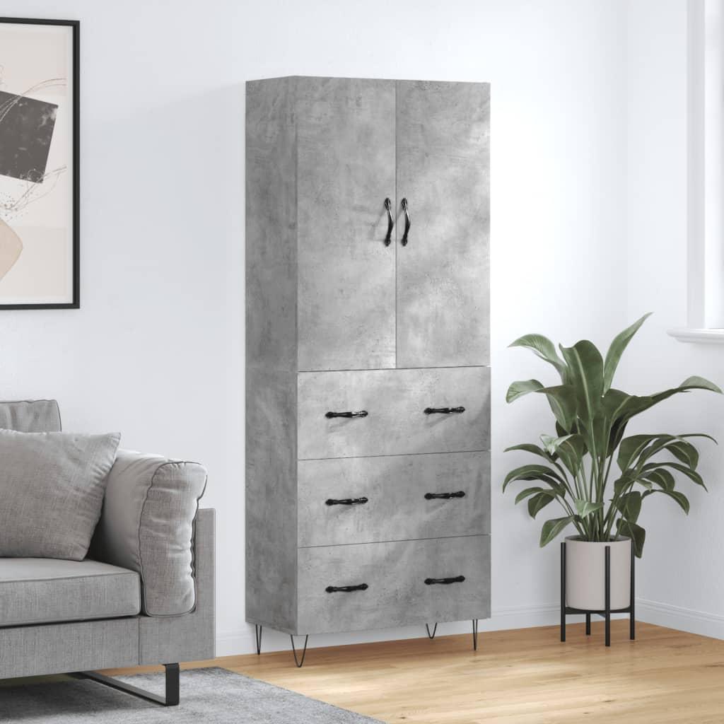 Højskab 69,5x34x180 cm konstrueret træ betongrå