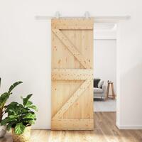 Skydedør med monteringssæt 80x210 cm massivt fyrretræ