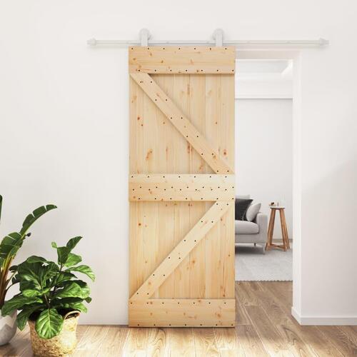 Skydedør med monteringssæt 80x210 cm massivt fyrretræ