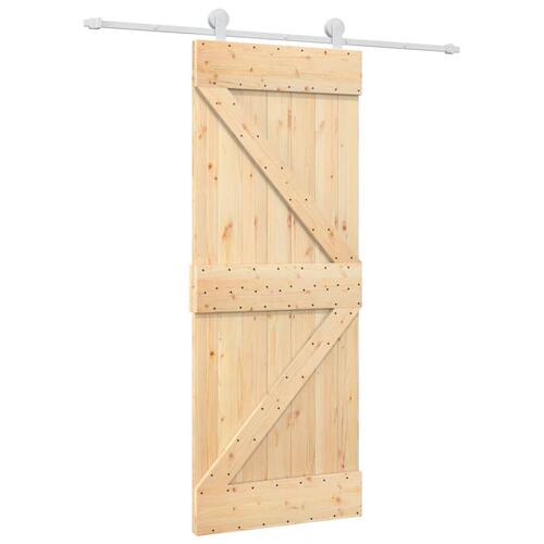 Skydedør med monteringssæt 80x210 cm massivt fyrretræ