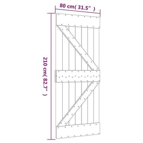 Skydedør med monteringssæt 80x210 cm massivt fyrretræ