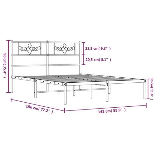 Sengeramme med sengegavl 135x190 cm metal sort