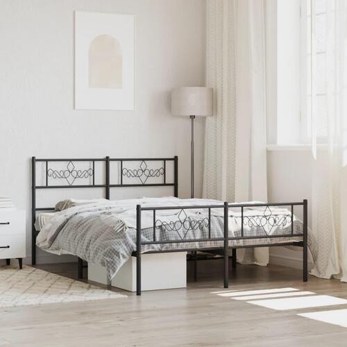 Sengeramme med sengegavl og fodgærde 135x190 cm metal sort