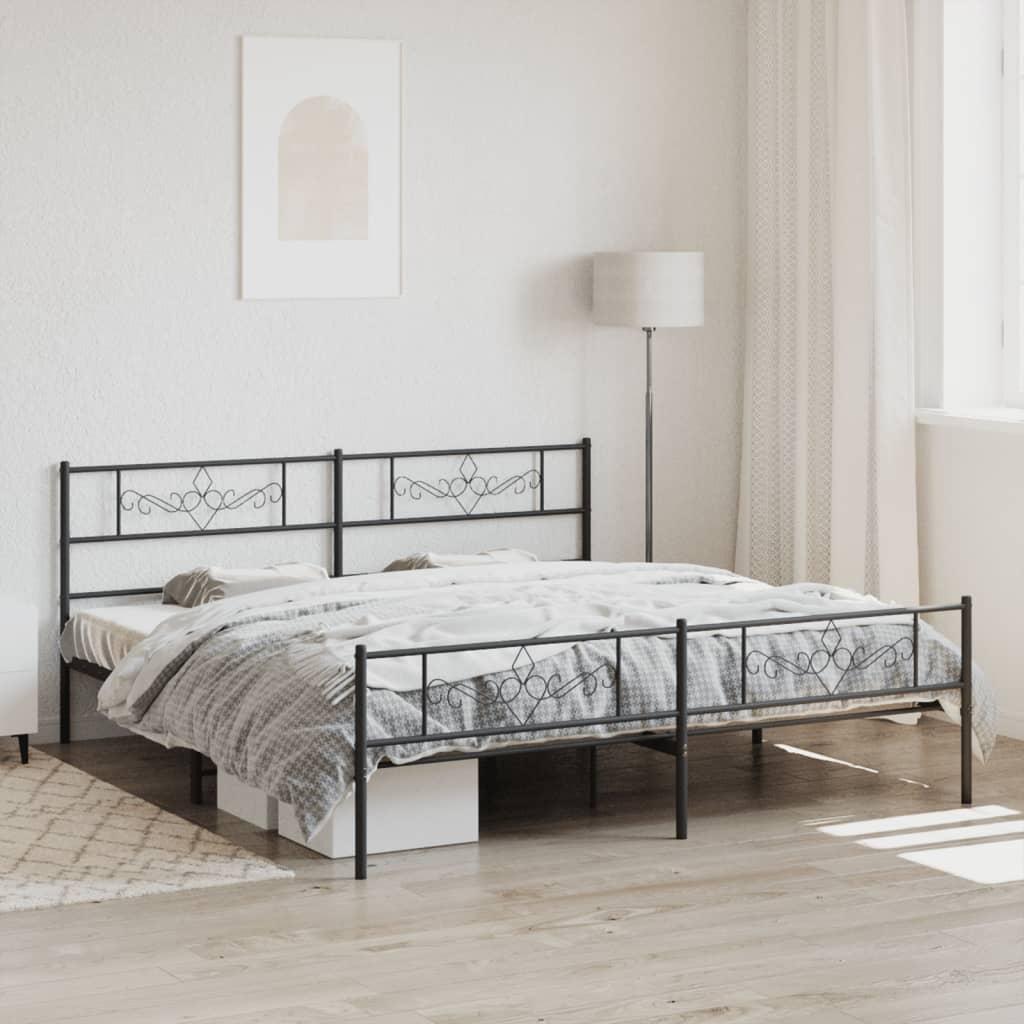Sengeramme med sengegavl og fodgærde 193x203 cm metal sort