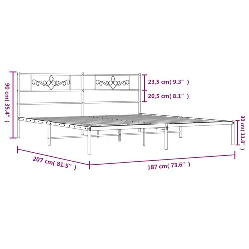 Sengeramme med sengegavl 180x200 cm metal sort
