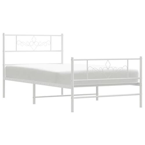 Sengeramme med sengegavl og fodgærde 107x203 cm metal hvid