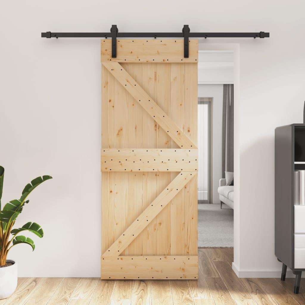 Skydedør med monteringssæt 85x210 cm massivt fyrretræ