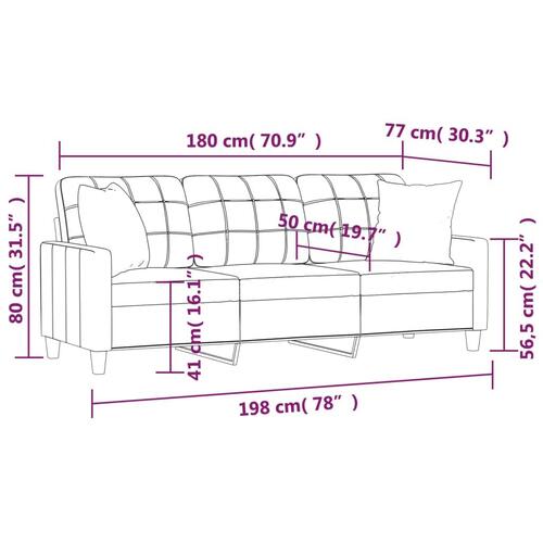 3-personers sofa med pyntepuder 180 cm kunstlæder grå