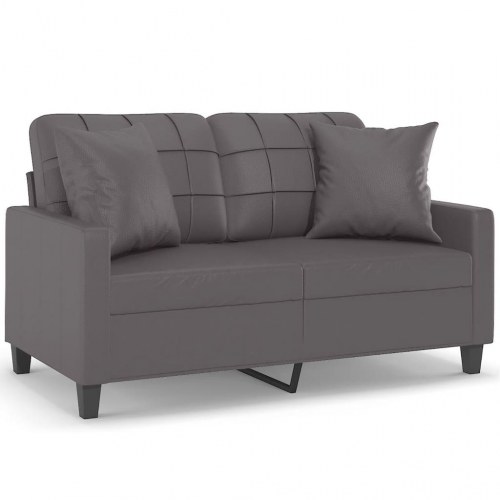 2-personers sofa med pyntepuder - kunstlæder, grå, 120 cm