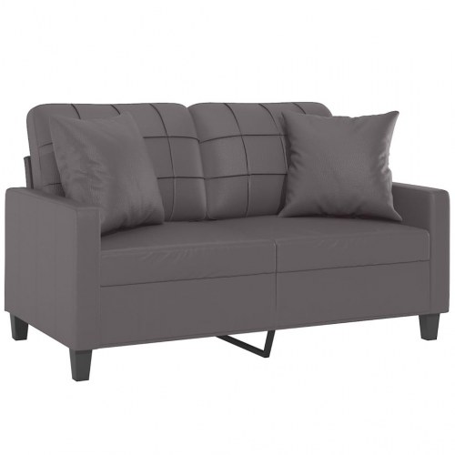 2-personers sofa med pyntepuder - kunstlæder, grå, 120 cm