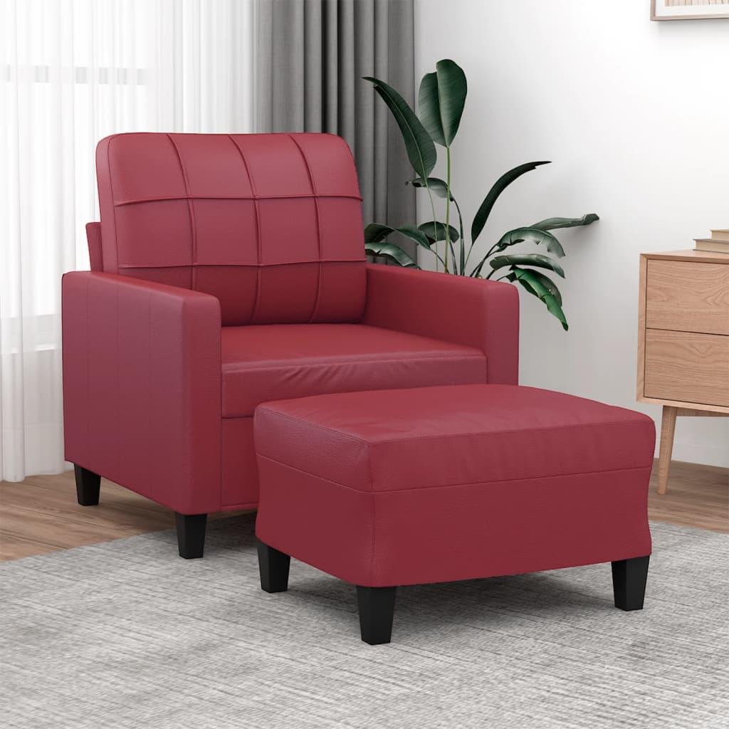 Sofastol med fodskammel 60 cm kunstlæder Vinrød