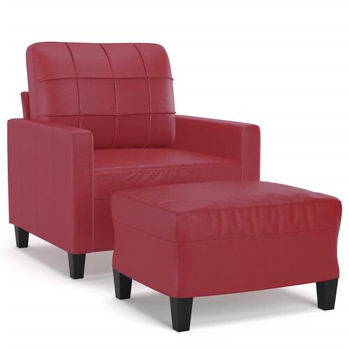 Sofastol med fodskammel 60 cm kunstlæder Vinrød