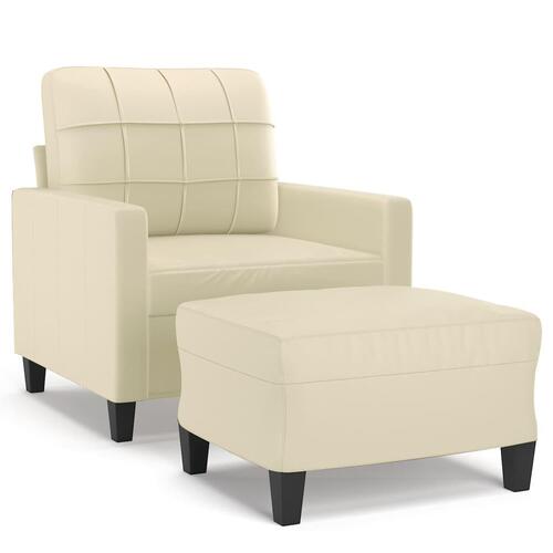 Sofastol med fodskammel 60 cm kunstlæder cremefarvet