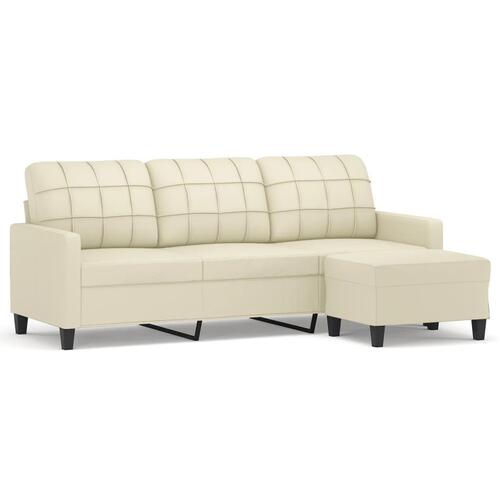 3-personers sofa med fodskammel 180 cm kunstlæder cremefarvet