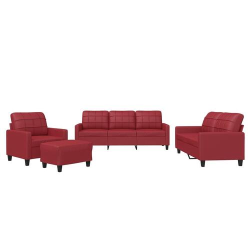 Sofasæt 4 dele med hynder kunstlæder vinrød