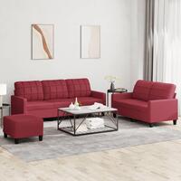 3 personers sofa med hynder kunstlæder vinrød