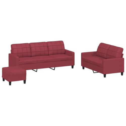 3 personers sofa med hynder kunstlæder vinrød