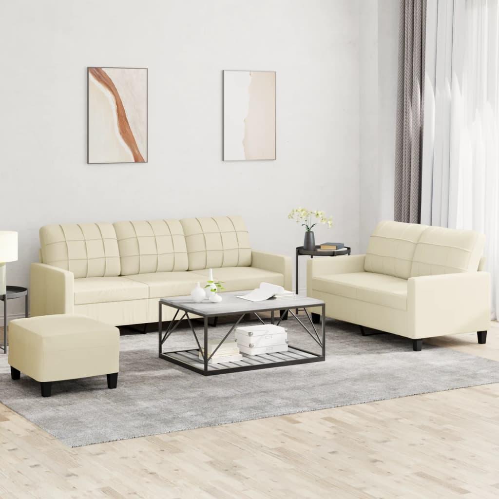 3 personers sofa med hynder kunstlæder Cremefarvet