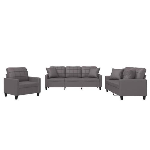 3 personers sofa med puder kunstlæder grå