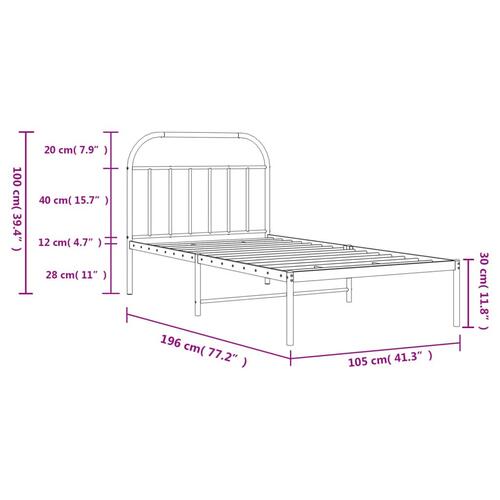 Sengeramme med sengegavl 100x190 cm metal hvid
