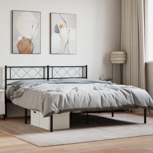 Sengeramme med sengegavl 140x200 cm - metal, sort
