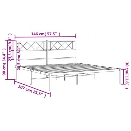 Sengeramme med sengegavl 140x200 cm - metal, sort