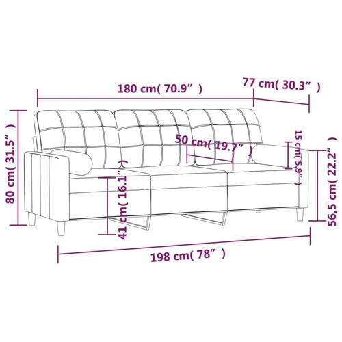 3-personers sofa med pyntepuder 180 cm stof cremefarvet