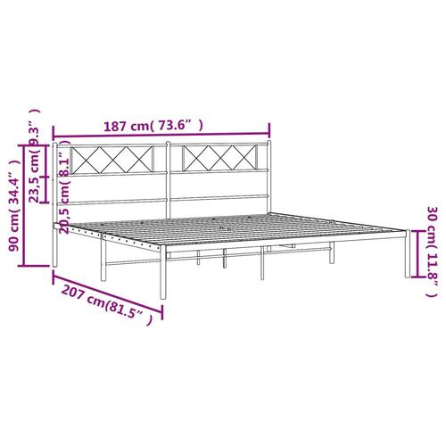 Sengeramme med sengegavl 180x200 cm metal sort