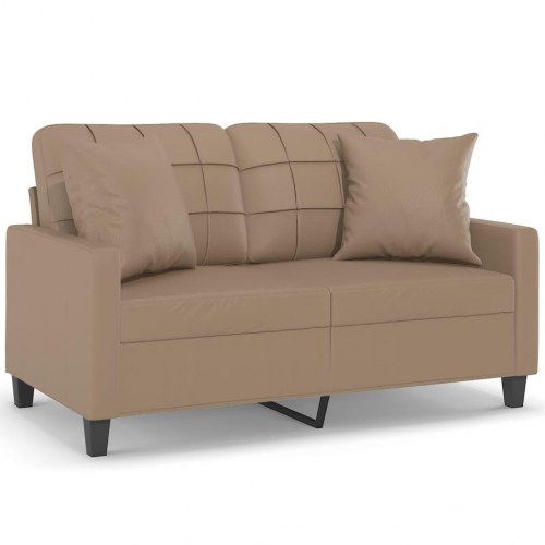 2-personers sofa i kunstlæder med pyntepuder - cappuccino, sædebredde 120 cm