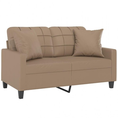 2-personers sofa i kunstlæder med pyntepuder - cappuccino, sædebredde 120 cm