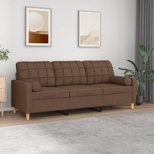 3-personers sofa med pyntepuder 180 cm stof brun