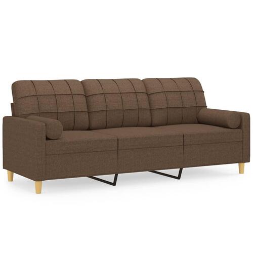 3-personers sofa med pyntepuder 180 cm stof brun